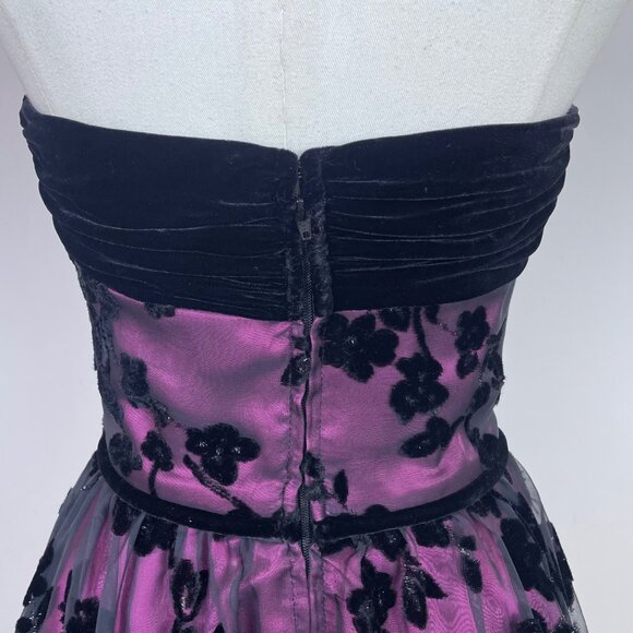 Betsey Johnson Womens Black/Purple Velvet Floral Strapless Evening Dress Size 2 - Picture 4 of 7